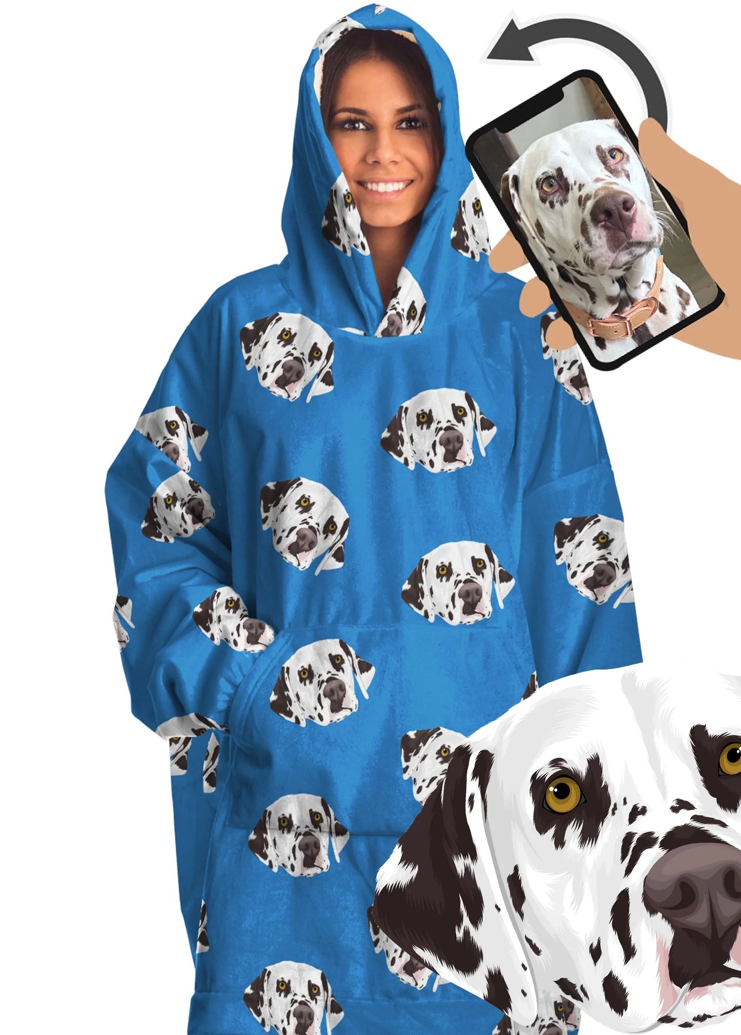 Custom HOODIE Blanket: Orig. Face Art [Seen On The Voice Australia] (Dog, Cat, Human Face)
