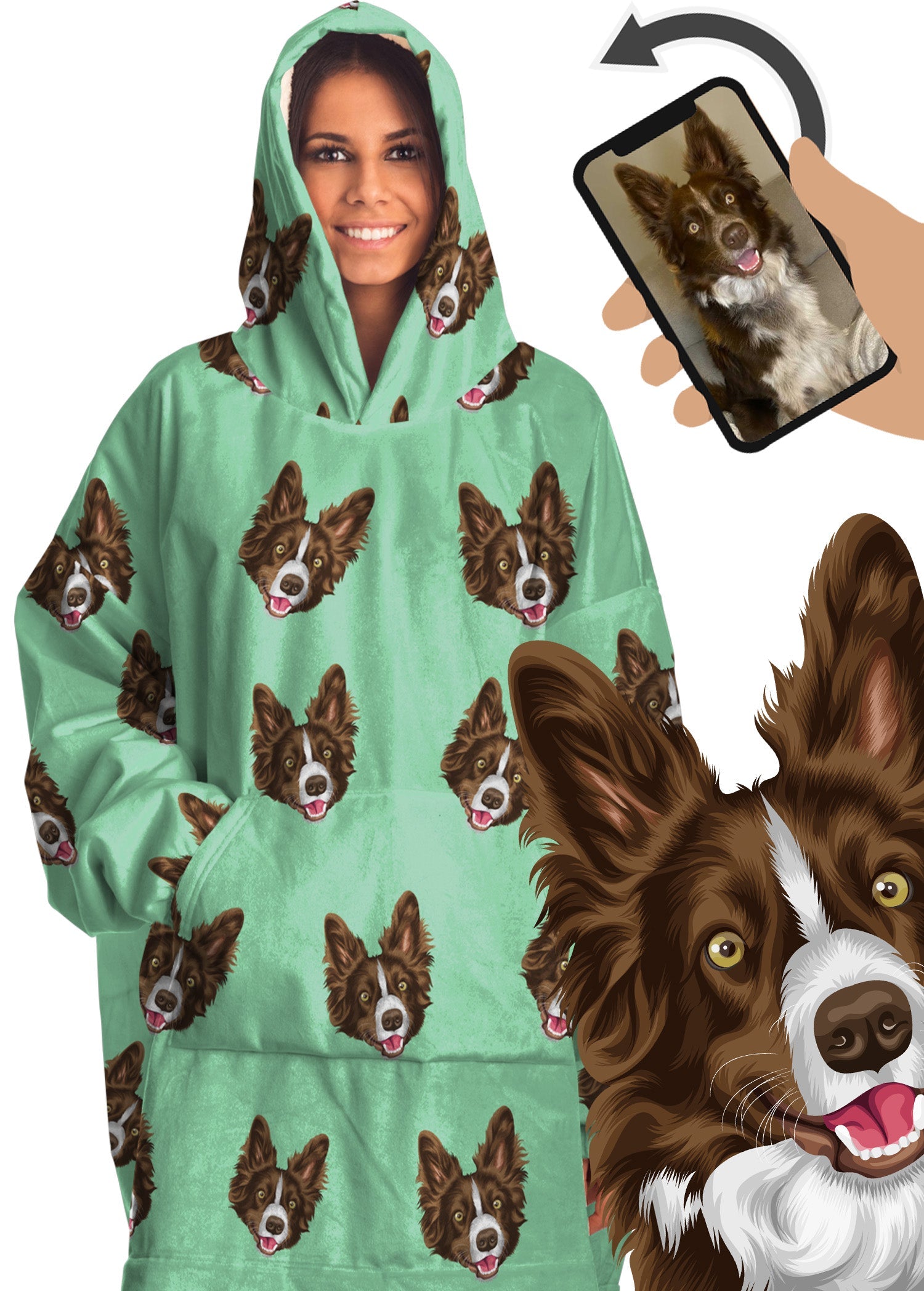 Custom HOODIE Blanket: Orig. Face Art [Seen On The Voice Australia] (Dog, Cat, Human Face)