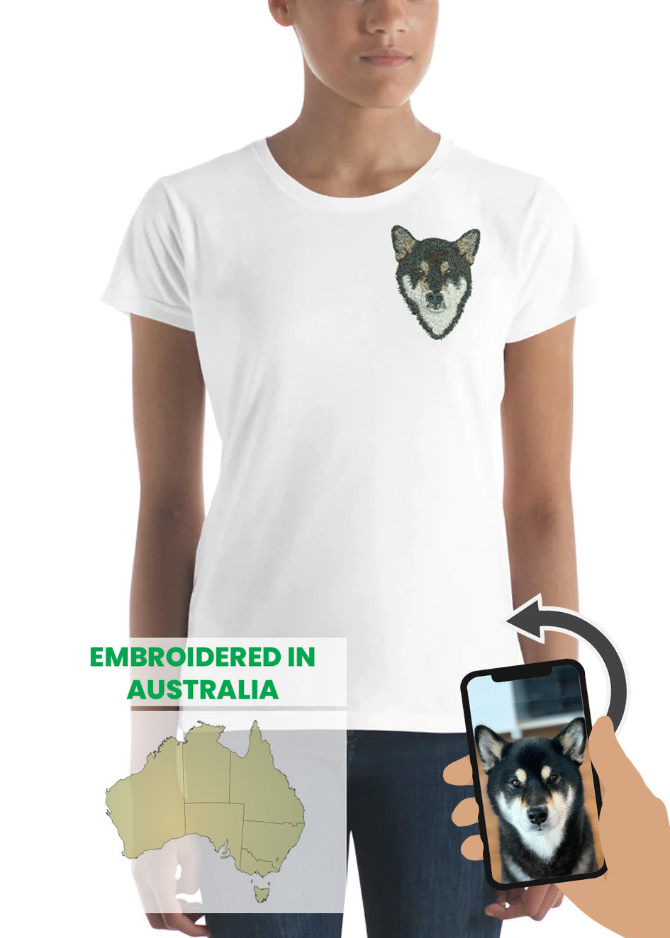 Custom Pet Embroidery - Women's T-Shirt (NEXT-DAY prod. avail. at checkout) (Dog or Cat only)