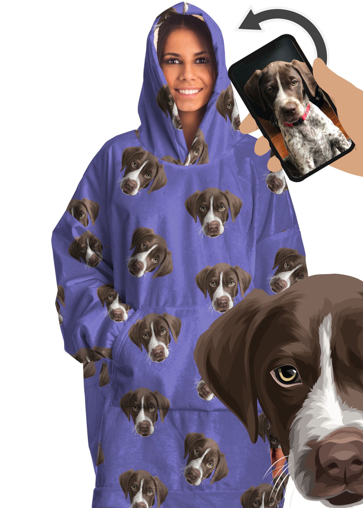 Custom Hoodie Blanket: Orig. Dog Face Art