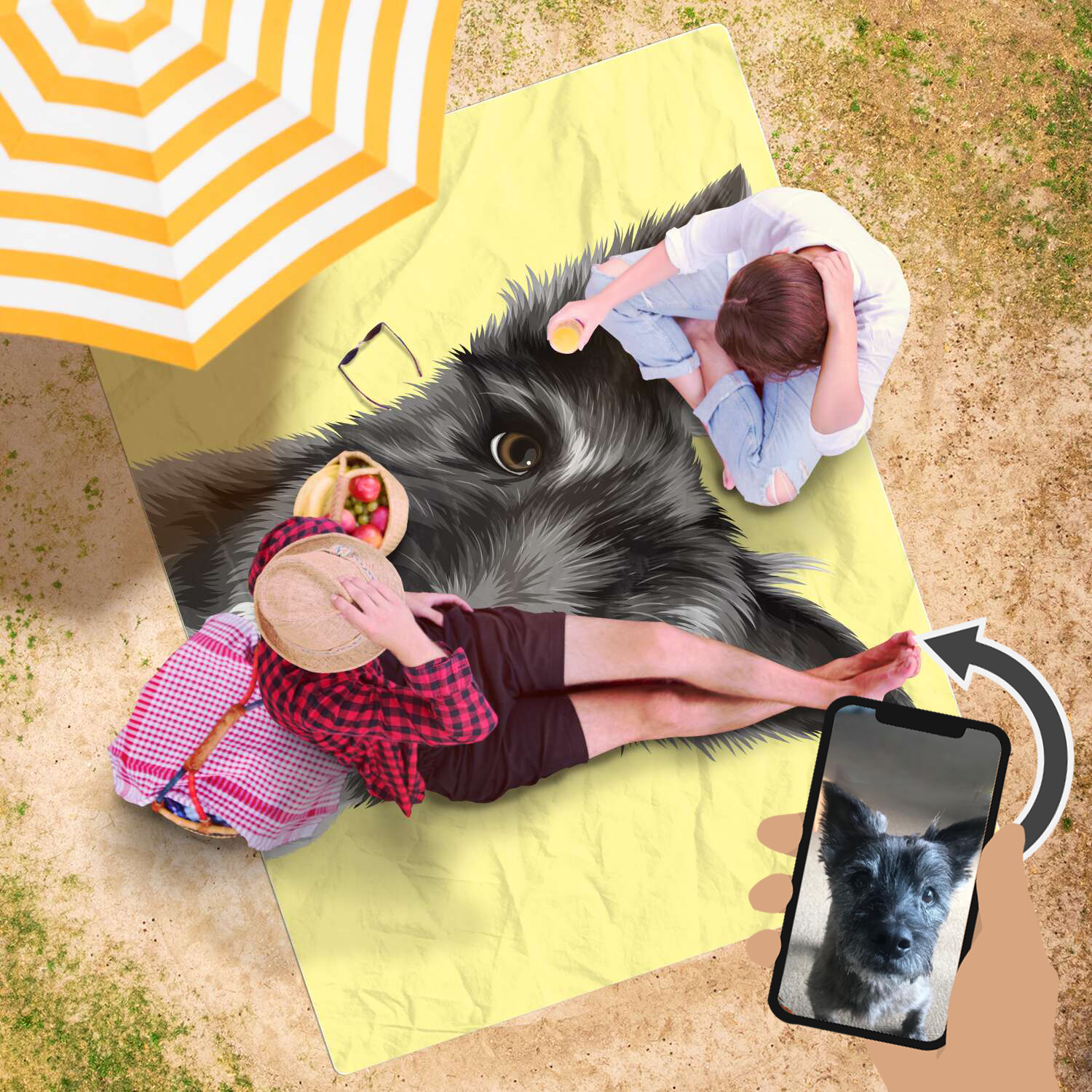 Custom Beach Towel: Orig. Face Art (SUPER-XL Size Available) (Dog, Cat, Human Face)