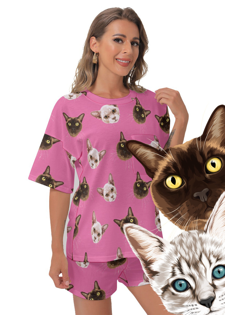 Custom Short Pyjamas: Orig. Face Art (Dog, Cat, Human Face)