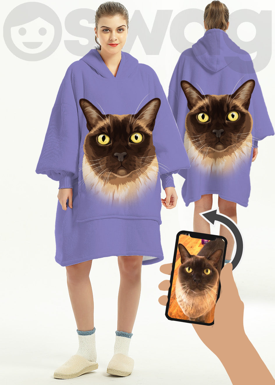 Custom HOODIE Blanket: Super-Sized Orig. Face Art (Dog, Cat, Human Face)