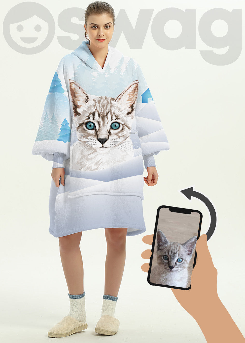 Custom HOODIE Blanket: Orig. Face Art Themed (Dog, Cat, Human Face)