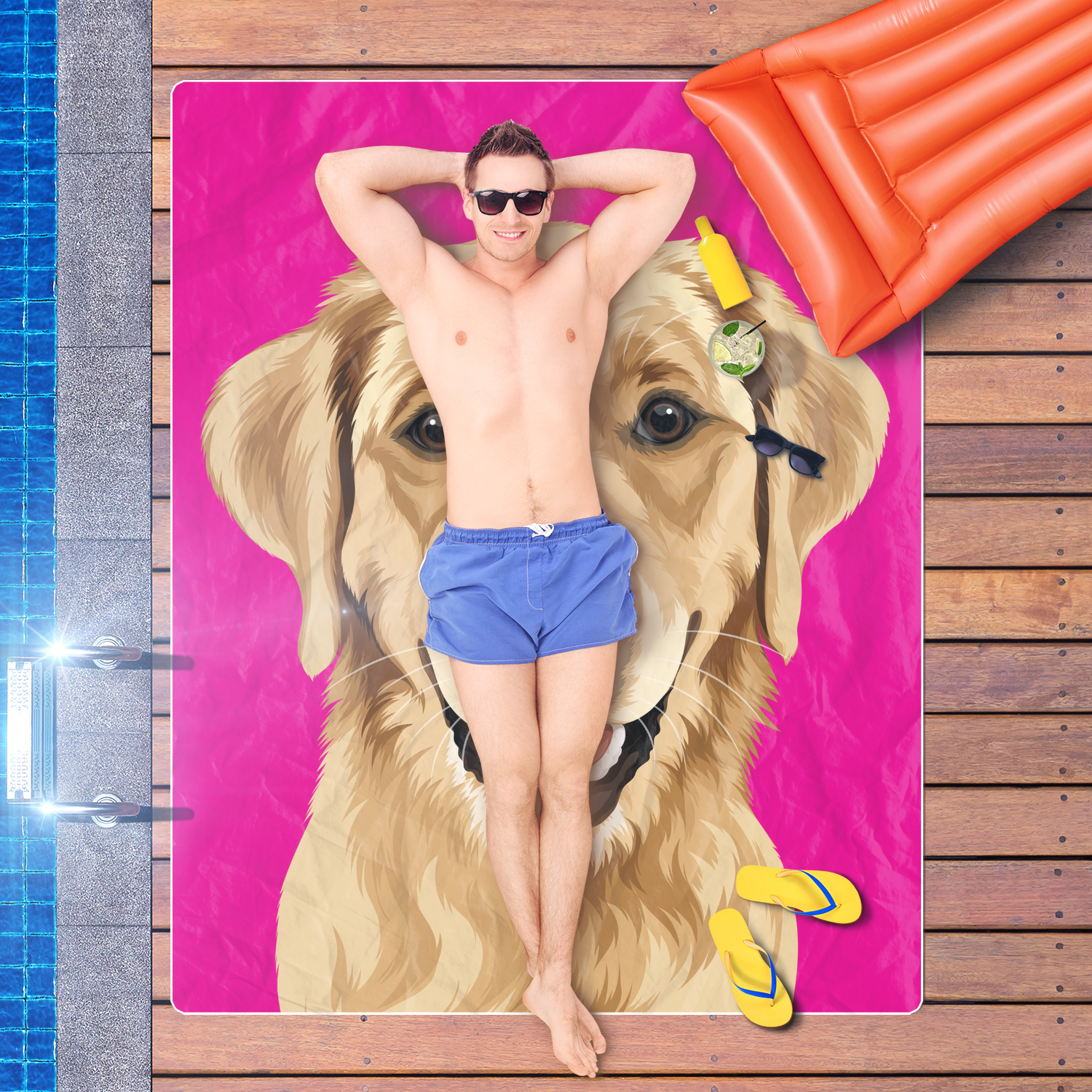 Custom Beach Towel: Orig. Face Art (SUPER-XL Size Available) (Dog, Cat, Human Face)